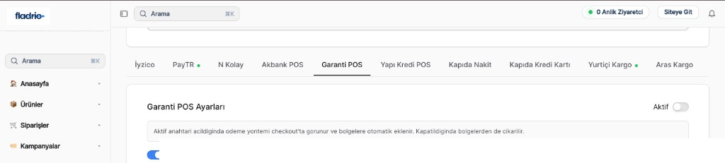 Fladrio ödeme ve kargo entegrasyonları